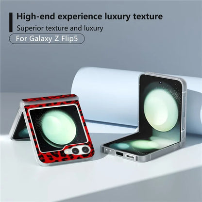For Samsung Galaxy Z Flip6 5G Case Clear Matte Edge Leopard Print Texture Leather+PC Phone Cover