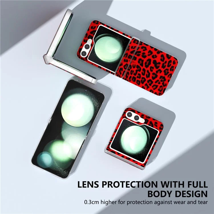 For Samsung Galaxy Z Flip6 5G Case Clear Matte Edge Leopard Print Texture Leather+PC Phone Cover