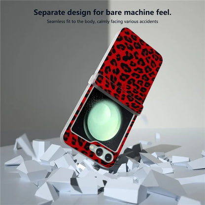 For Samsung Galaxy Z Flip6 5G Case Clear Matte Edge Leopard Print Texture Leather+PC Phone Cover