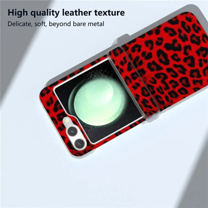 For Samsung Galaxy Z Flip6 5G Case Clear Matte Edge Leopard Print Texture Leather+PC Phone Cover