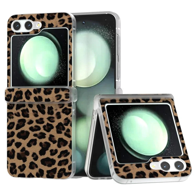 For Samsung Galaxy Z Flip6 5G Case Clear Matte Edge Leopard Print Texture Leather+PC Phone Cover
