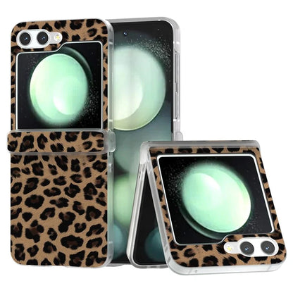 For Samsung Galaxy Z Flip6 5G Case Clear Matte Edge Leopard Print Texture Leather+PC Phone Cover