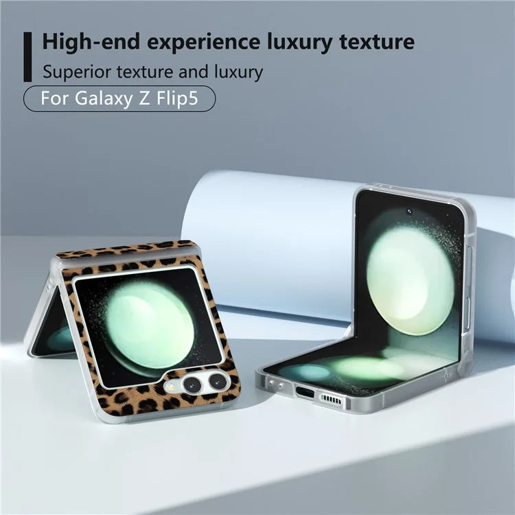 For Samsung Galaxy Z Flip6 5G Case Clear Matte Edge Leopard Print Texture Leather+PC Phone Cover