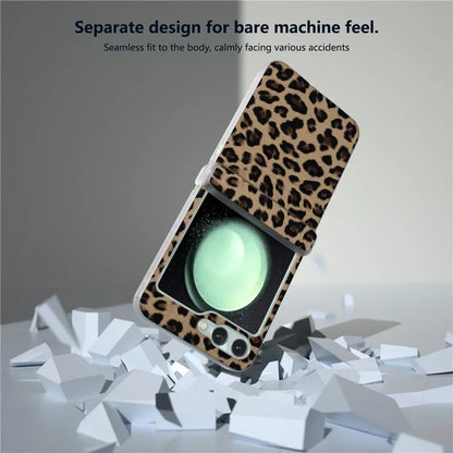 For Samsung Galaxy Z Flip6 5G Case Clear Matte Edge Leopard Print Texture Leather+PC Phone Cover