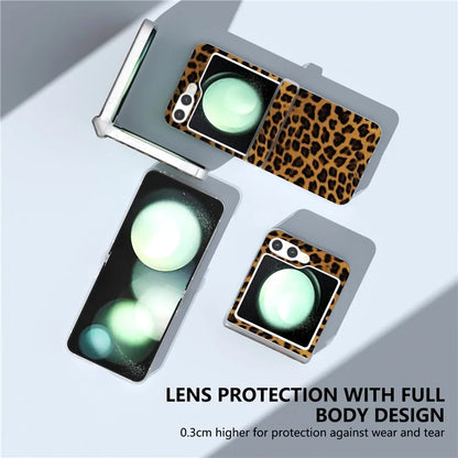 For Samsung Galaxy Z Flip6 5G Case Clear Matte Edge Leopard Print Texture Leather+PC Phone Cover