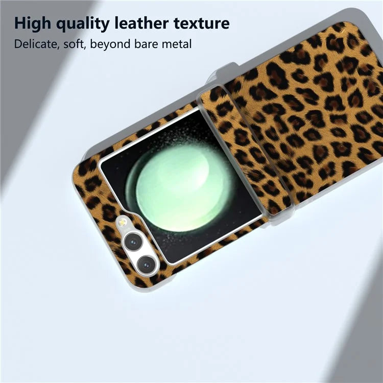 For Samsung Galaxy Z Flip6 5G Case Clear Matte Edge Leopard Print Texture Leather+PC Phone Cover