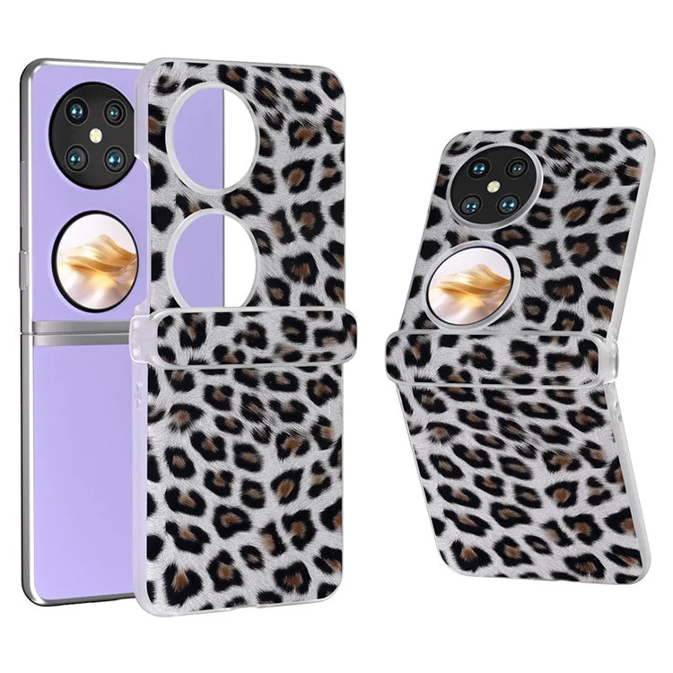 For Huawei Pocket 2 Case Leopard Print Texture Leather+PC Phone Cover with Clear Matte Edge