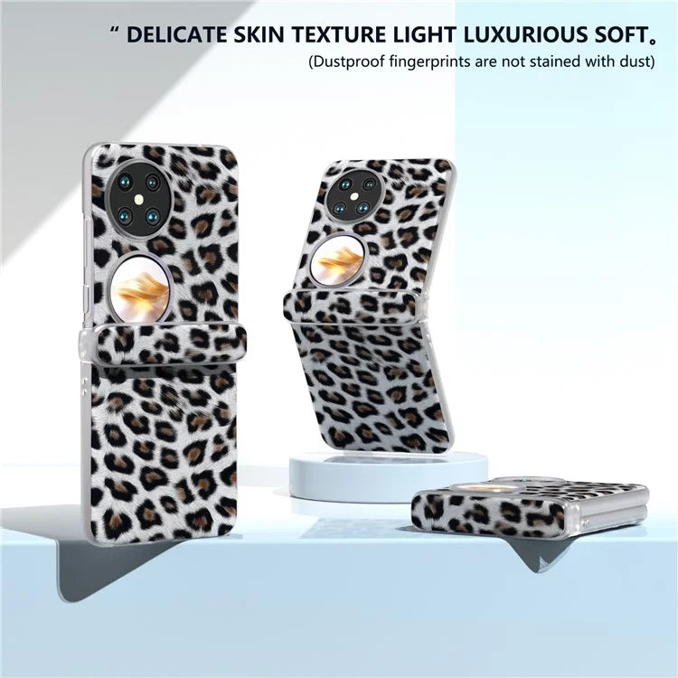 For Huawei Pocket 2 Case Leopard Print Texture Leather+PC Phone Cover with Clear Matte Edge