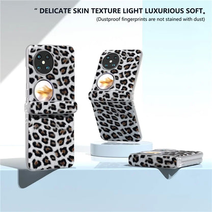 For Huawei Pocket 2 Case Leopard Print Texture Leather+PC Phone Cover with Clear Matte Edge