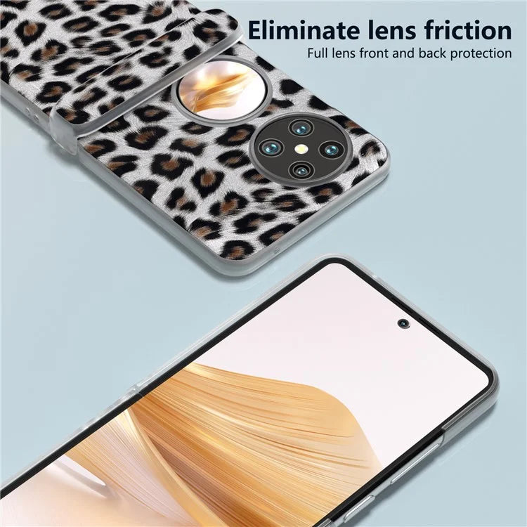 For Huawei Pocket 2 Case Leopard Print Texture Leather+PC Phone Cover with Clear Matte Edge