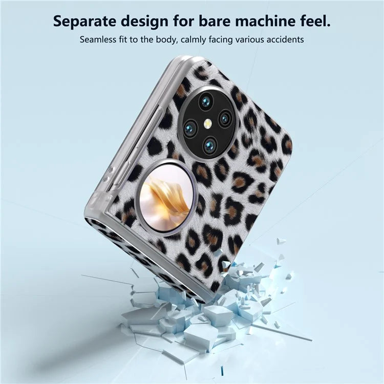 For Huawei Pocket 2 Case Leopard Print Texture Leather+PC Phone Cover with Clear Matte Edge