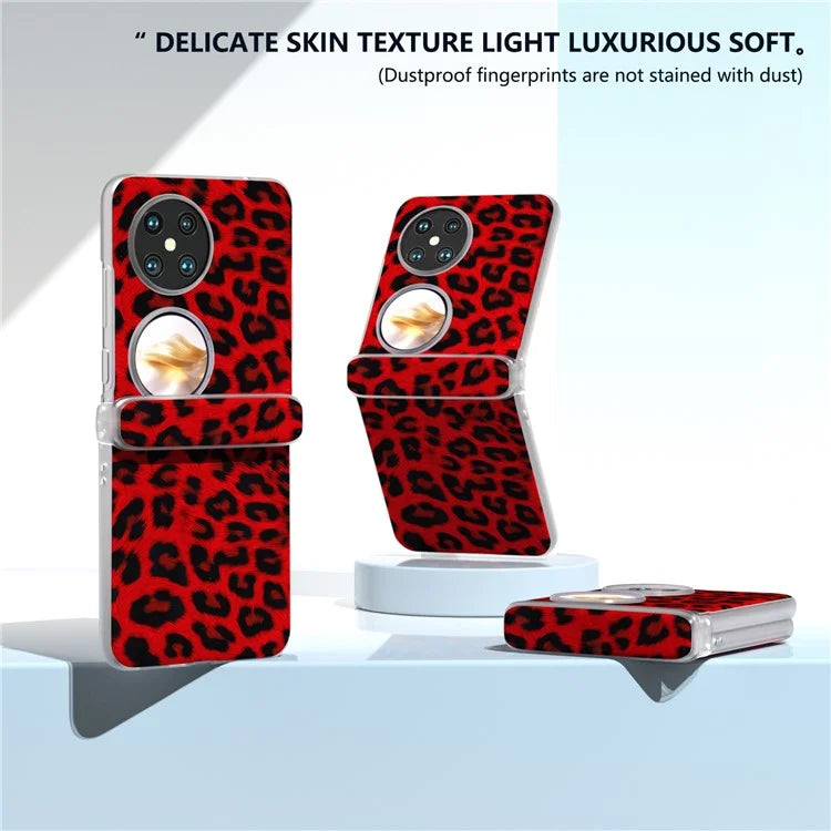 For Huawei Pocket 2 Case Leopard Print Texture Leather+PC Phone Cover with Clear Matte Edge