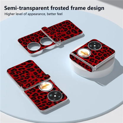 For Huawei Pocket 2 Case Leopard Print Texture Leather+PC Phone Cover with Clear Matte Edge