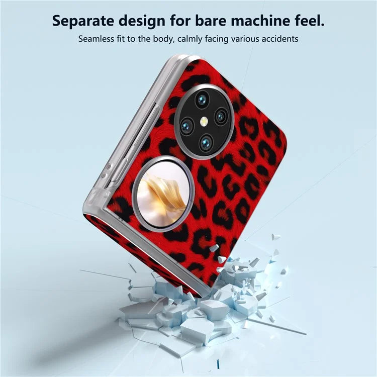 For Huawei Pocket 2 Case Leopard Print Texture Leather+PC Phone Cover with Clear Matte Edge