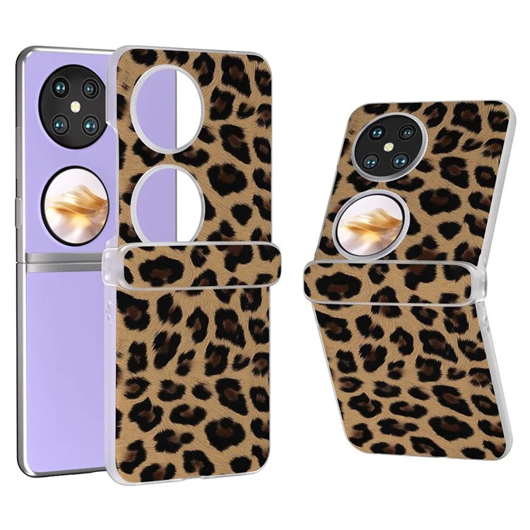 For Huawei Pocket 2 Case Leopard Print Texture Leather+PC Phone Cover with Clear Matte Edge