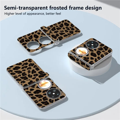 For Huawei Pocket 2 Case Leopard Print Texture Leather+PC Phone Cover with Clear Matte Edge