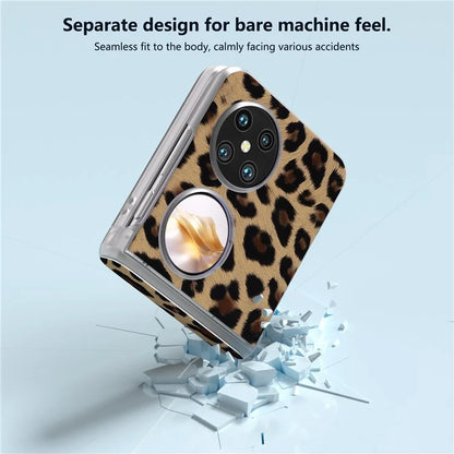 For Huawei Pocket 2 Case Leopard Print Texture Leather+PC Phone Cover with Clear Matte Edge