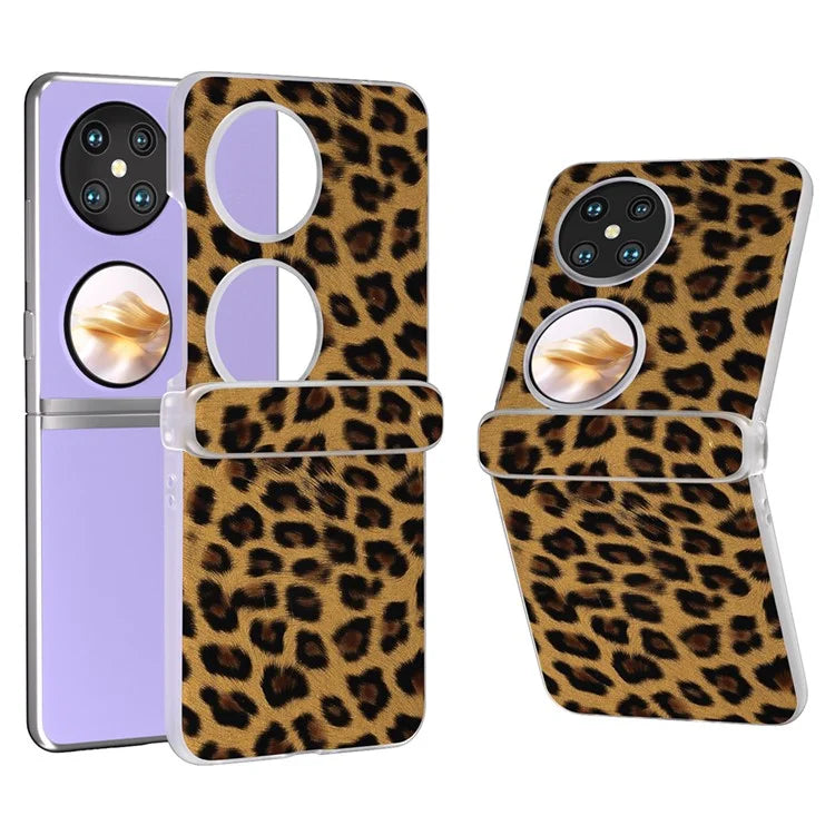 For Huawei Pocket 2 Case Leopard Print Texture Leather+PC Phone Cover with Clear Matte Edge