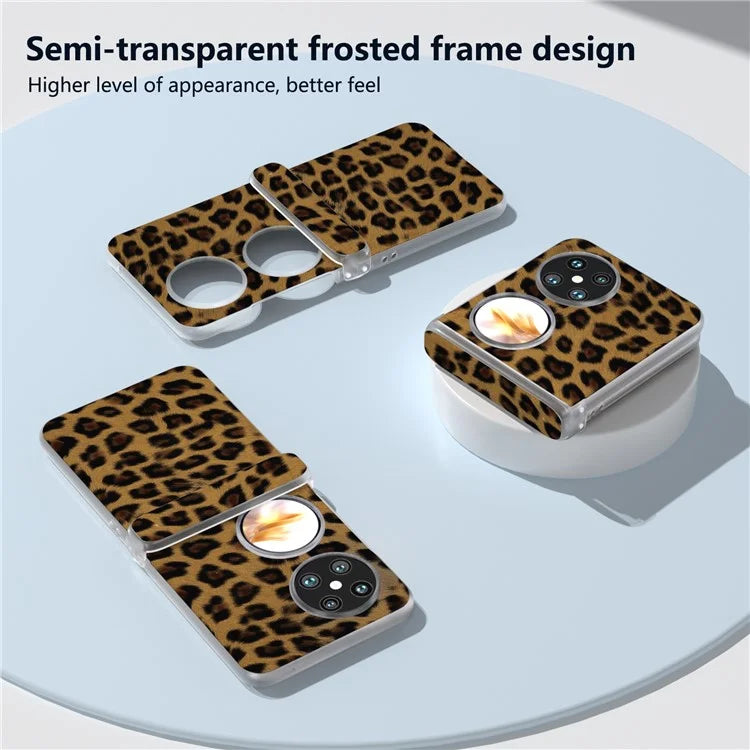 For Huawei Pocket 2 Case Leopard Print Texture Leather+PC Phone Cover with Clear Matte Edge