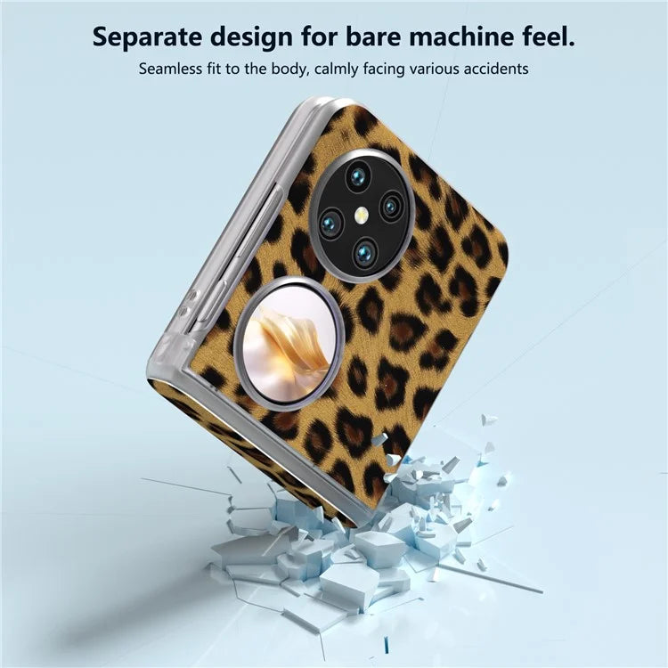 For Huawei Pocket 2 Case Leopard Print Texture Leather+PC Phone Cover with Clear Matte Edge