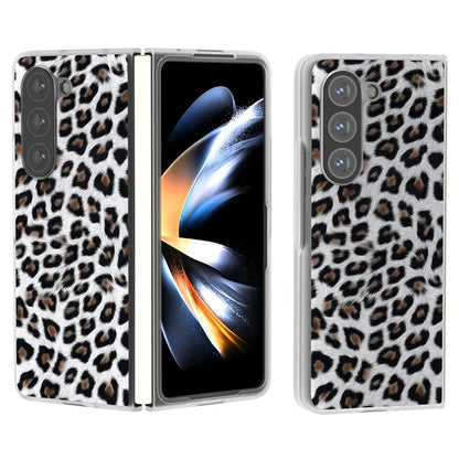 For Samsung Galaxy Z Fold5 5G Case Clear Matte Edge Leopard Print Texture PU+PC Phone Cases