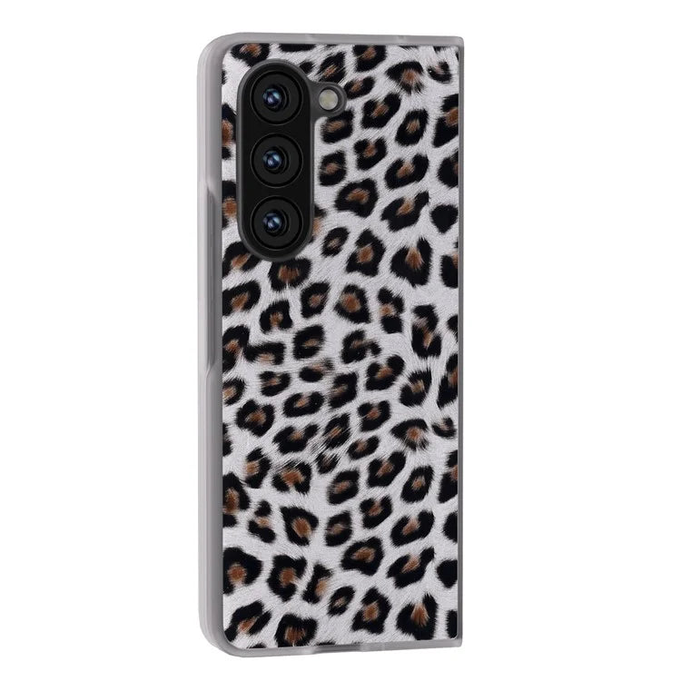 For Samsung Galaxy Z Fold5 5G Case Clear Matte Edge Leopard Print Texture PU+PC Phone Cases