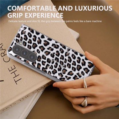 For Samsung Galaxy Z Fold5 5G Case Clear Matte Edge Leopard Print Texture PU+PC Phone Cases