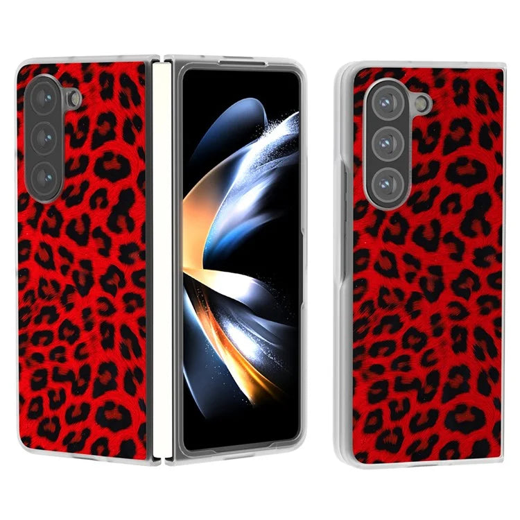 For Samsung Galaxy Z Fold5 5G Case Clear Matte Edge Leopard Print Texture PU+PC Phone Cases