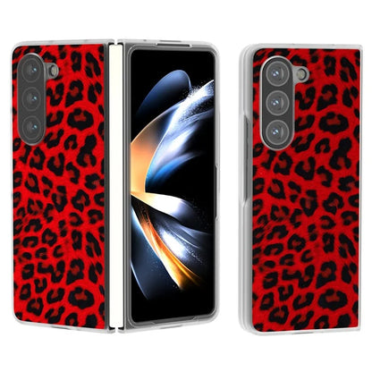 For Samsung Galaxy Z Fold5 5G Case Clear Matte Edge Leopard Print Texture PU+PC Phone Cases