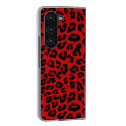 For Samsung Galaxy Z Fold5 5G Case Clear Matte Edge Leopard Print Texture PU+PC Phone Cases