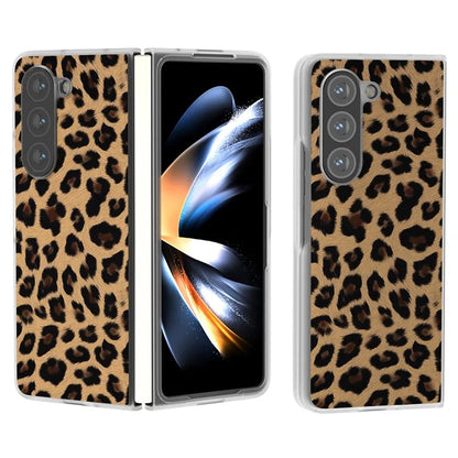 For Samsung Galaxy Z Fold5 5G Case Clear Matte Edge Leopard Print Texture PU+PC Phone Cases