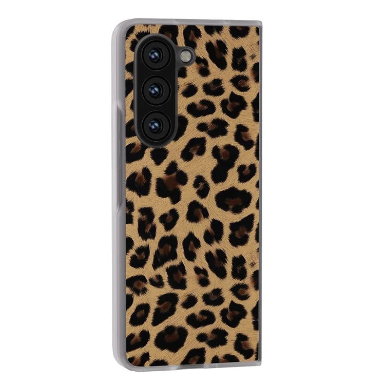 For Samsung Galaxy Z Fold5 5G Case Clear Matte Edge Leopard Print Texture PU+PC Phone Cases