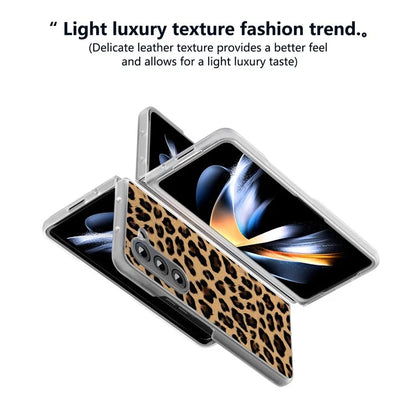 For Samsung Galaxy Z Fold5 5G Case Clear Matte Edge Leopard Print Texture PU+PC Phone Cases