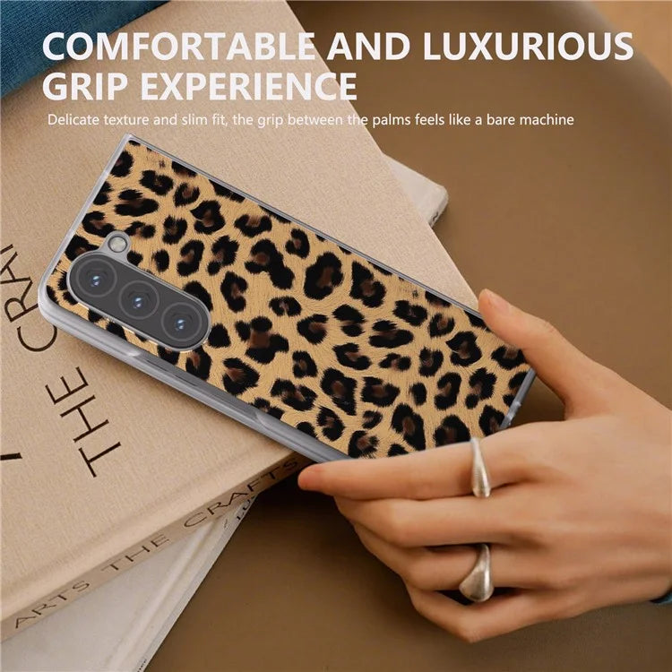 For Samsung Galaxy Z Fold5 5G Case Clear Matte Edge Leopard Print Texture PU+PC Phone Cases