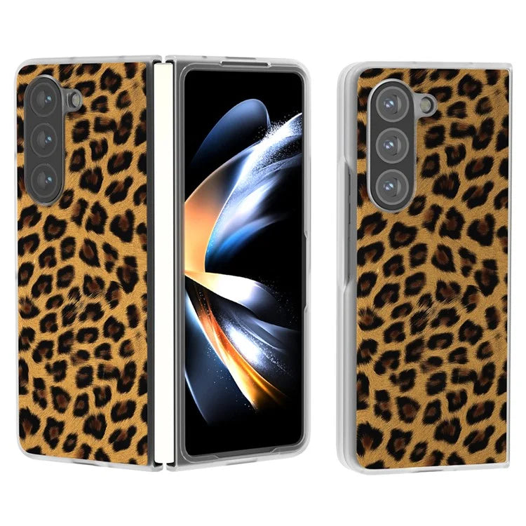 For Samsung Galaxy Z Fold5 5G Case Clear Matte Edge Leopard Print Texture PU+PC Phone Cases