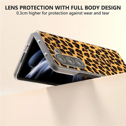 For Samsung Galaxy Z Fold5 5G Case Clear Matte Edge Leopard Print Texture PU+PC Phone Cases