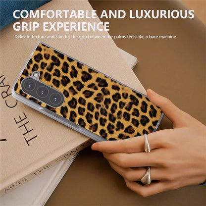 For Samsung Galaxy Z Fold5 5G Case Clear Matte Edge Leopard Print Texture PU+PC Phone Cases