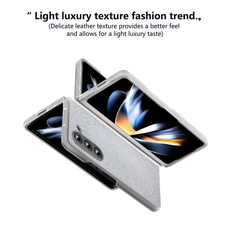 For Samsung Galaxy Z Fold5 5G Case Scratch Proof Rhinestone Texture Leather+PC Phone Cover