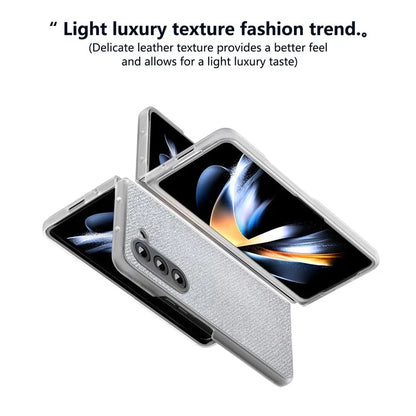 For Samsung Galaxy Z Fold5 5G Case Scratch Proof Rhinestone Texture Leather+PC Phone Cover