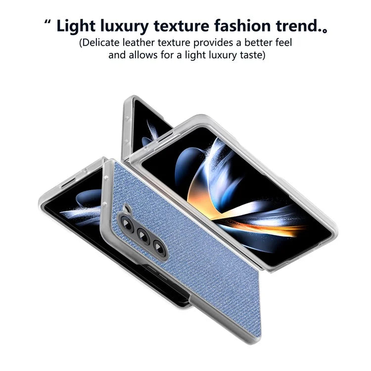 For Samsung Galaxy Z Fold5 5G Case Scratch Proof Rhinestone Texture Leather+PC Phone Cover