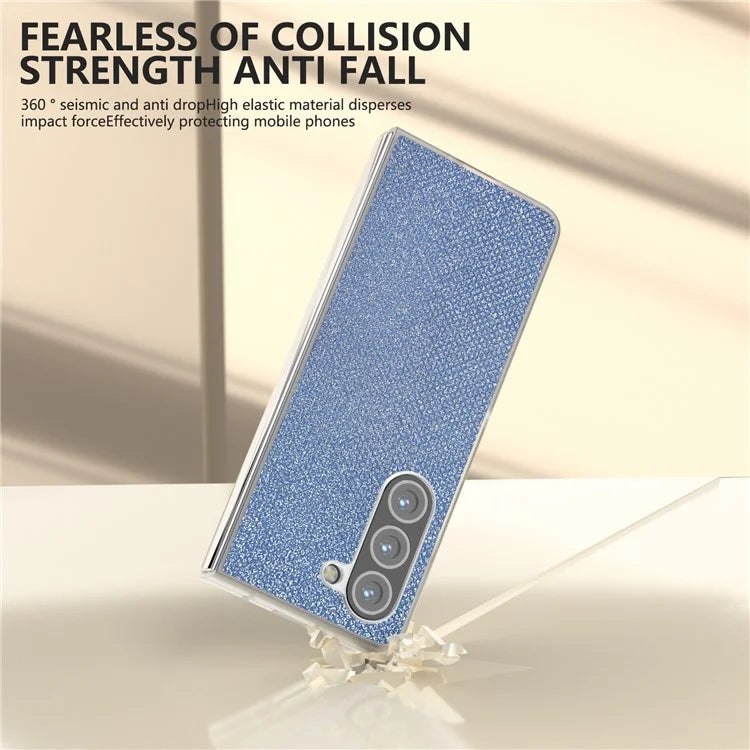 For Samsung Galaxy Z Fold5 5G Case Scratch Proof Rhinestone Texture Leather+PC Phone Cover