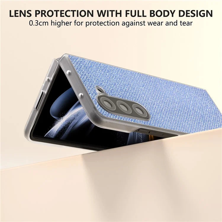 For Samsung Galaxy Z Fold5 5G Case Scratch Proof Rhinestone Texture Leather+PC Phone Cover