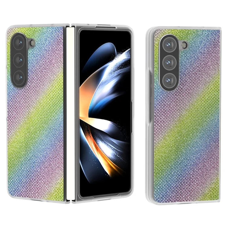 For Samsung Galaxy Z Fold5 5G Case Scratch Proof Rhinestone Texture Leather+PC Phone Cover