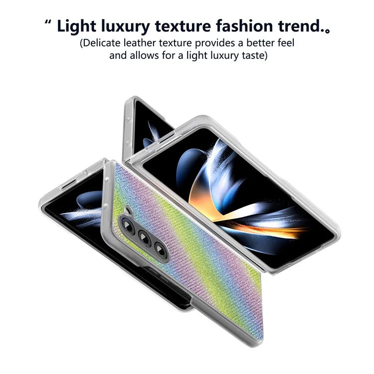 For Samsung Galaxy Z Fold5 5G Case Scratch Proof Rhinestone Texture Leather+PC Phone Cover