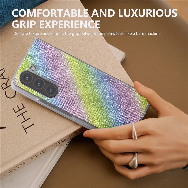 For Samsung Galaxy Z Fold5 5G Case Scratch Proof Rhinestone Texture Leather+PC Phone Cover