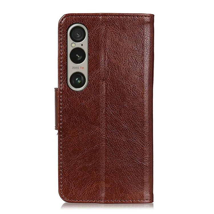 For Sony Xperia 1 VI Phone Case Split Leather Wallet Stand Nappa Texture Shockproof Cover
