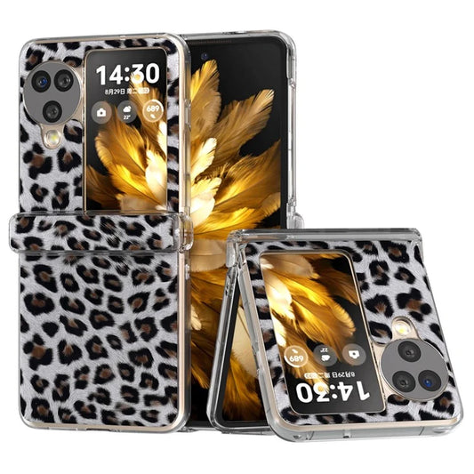 For Oppo Find N3 Flip 5G Case Leopard Pattern Leather+PC Hinge Protection Phone Cover