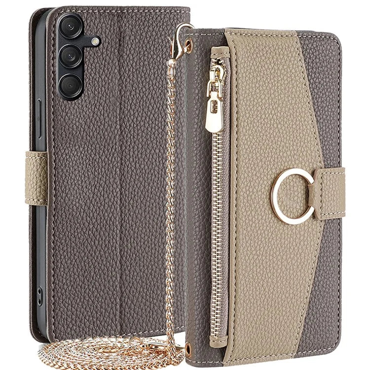 For Samsung Galaxy M55 5G / C55 5G / F55 5G Case Zipper Wallet Stand Phone Leather Cover with Mirror Design