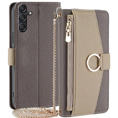 For Samsung Galaxy M55 5G / C55 5G / F55 5G Case Zipper Wallet Stand Phone Leather Cover with Mirror Design