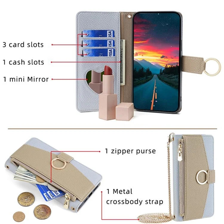 For Xiaomi Redmi Turbo 3 5G / Poco F6 5G Phone Case Zipper Wallet Stand Leather Cover with Mirror Function